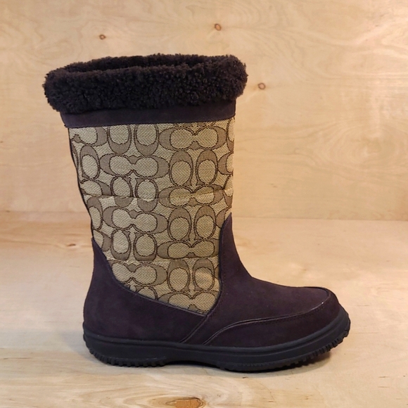 Coach Shoes - Coach Sherman Signature Brown Suede Chestnut Womens Boots